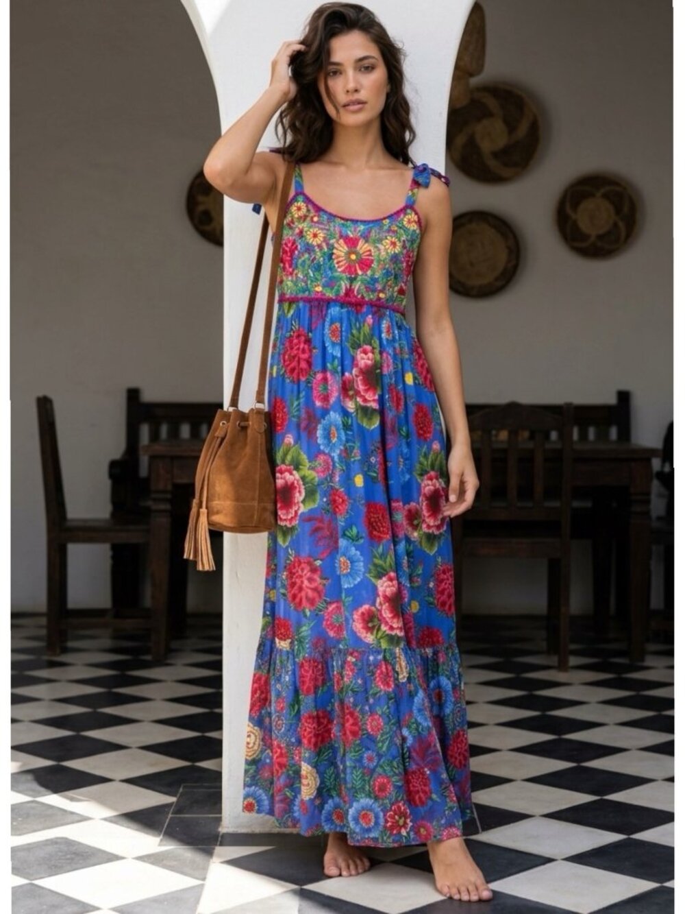 Anthropologie Payal Jain Floral Embroidered Cirque Maxi Dress Sz 4 Babydoll